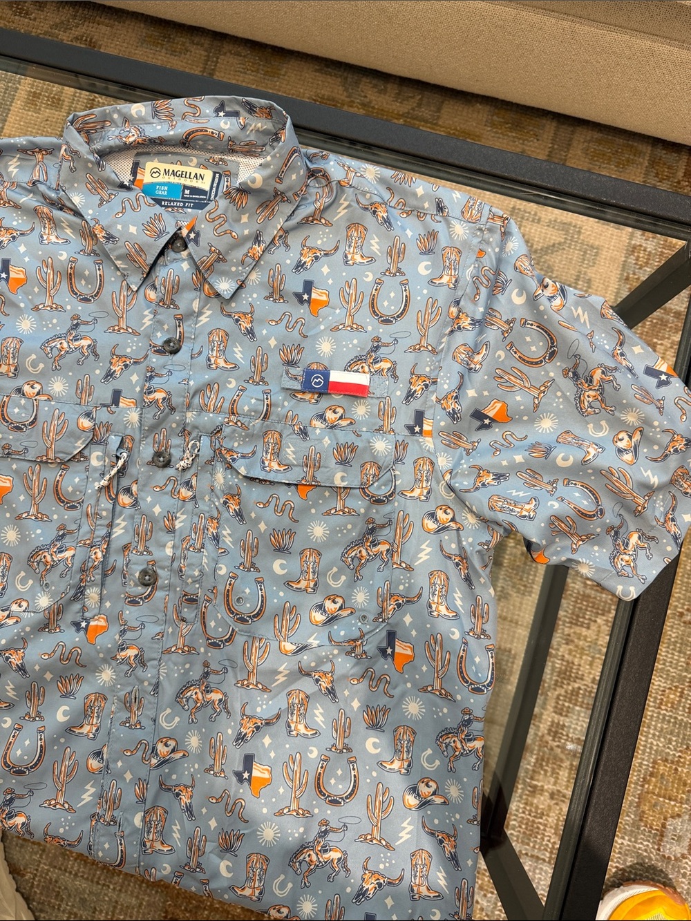 Magellan Outdoors Men’s Light Blue Western Print Short Sleeve Shirt